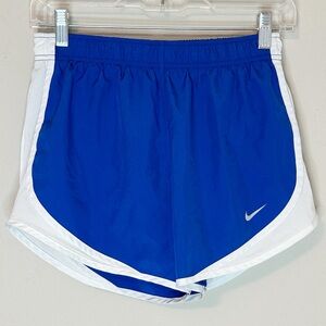 Nike Girls’ Dry Tempo Blue and White Shorts with Built-in Liner - size S